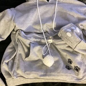 Gray Paw Print Women's Hoodie With Ears!